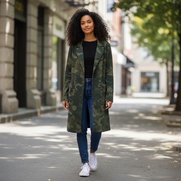 Sanctuary Olive Green Camo Long Utility Jacket Women’s Size Medium - Picture 1 of 8